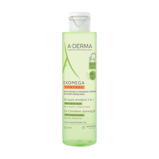 A-DERMA Exomega Control Gel Limpiador de Bebe Piel Atopica Muy Seca, 200 ml