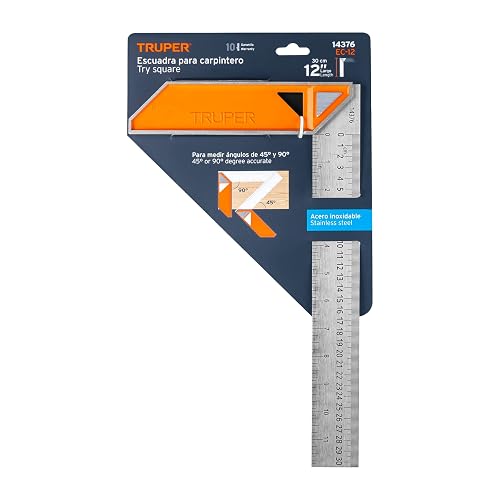 Truper EC-12, Escuadra para carpintero, acero inoxidable, 12"