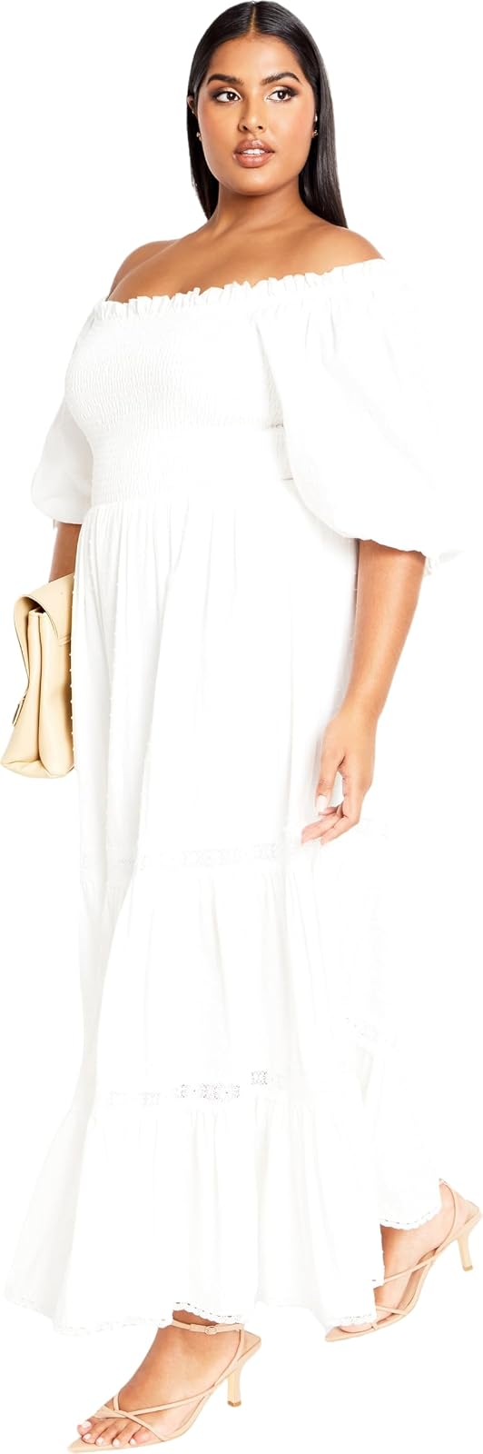 City Chic Vestido de Talla Grande con diseño de Amor Fruncido en Marfil