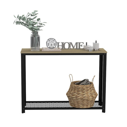 Deco Home KLIK Mesa Auxiliar ferrato armable, Color Duna, Dimensiones 36.5 Largo X 12.4 Ancho X 112 Alto cm, Estilo contemporáneo, con Rejilla Inferior y Estructura metálica