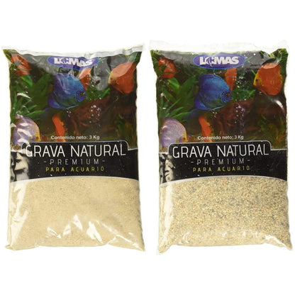 Lomas Arena Silica Grano Fino para Peceras con 3 Kilos + Grava Grano Medio para Acuarios o Peceras con 3 Kilosgramos