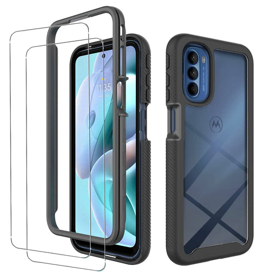 BestAlice para Motorola Moto G31 / Moto G41 Funda Case + 1 pcs Protector de Pantalla de Cristal Templado Mica, Rudo Uso Duro Transparente + Suave TPU Bumper Carcasa, Negro