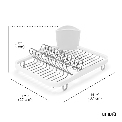 Umbra Sinkin Escurridor de Platos | Apto para fregaderos estándar y bajo encimera, patas de goma antideslizantes, hilo pintado, polipropileno resistente