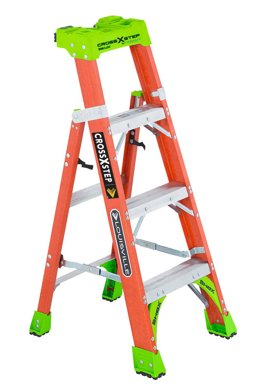 Louisville Escalera Escalera cross-step Fibra de vidrio 300 Lb Duty Tipo de Valoración IA Paso/Shelf, 1.2 m, Anaranjado