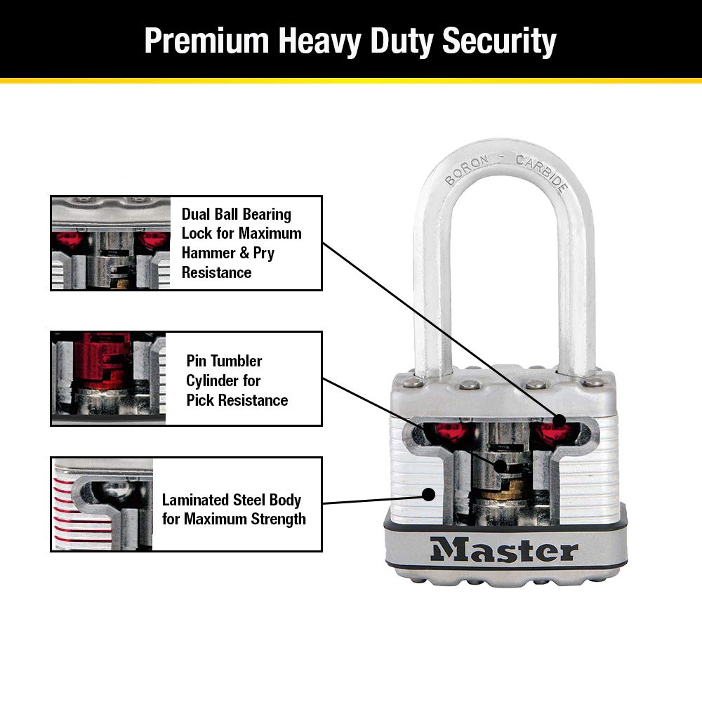 Master Lock M1XKADCCSEN Magnum Candado laminado, 4.45 cm de ancho, acero de 0.8 cm, 2.54 cm de distancia al grillete, Paquete de 4, 1-1/2 Inch Shackle