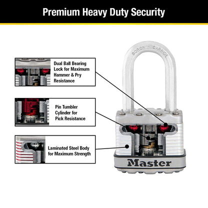 Master Lock M1XKADCCSEN Magnum Candado laminado, 4.45 cm de ancho, acero de 0.8 cm, 2.54 cm de distancia al grillete, Paquete de 4, 1-1/2 Inch Shackle