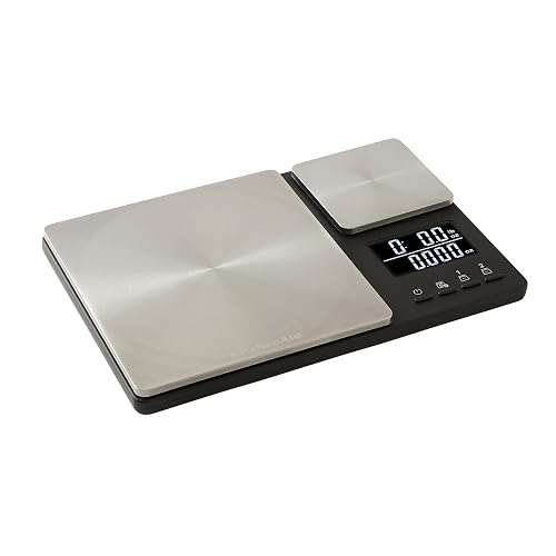 KitchenAid KQ909 Báscula digital de doble plataforma para cocina y alimentos, capacidad de 11 libras y capacidad de precisión de 16 onzas, color negro con acero inoxidable