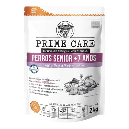 Prime Care Alimento para Perros Senior (+7 Años) Razas Pequeñas y Mini, 2 kg