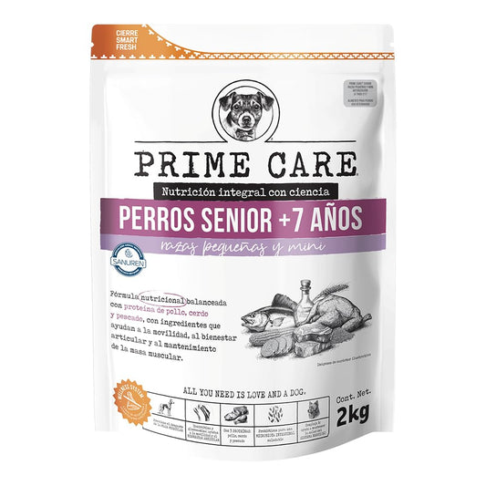 Prime Care Alimento para Perros Senior (+7 Años) Razas Pequeñas y Mini, 2 kg