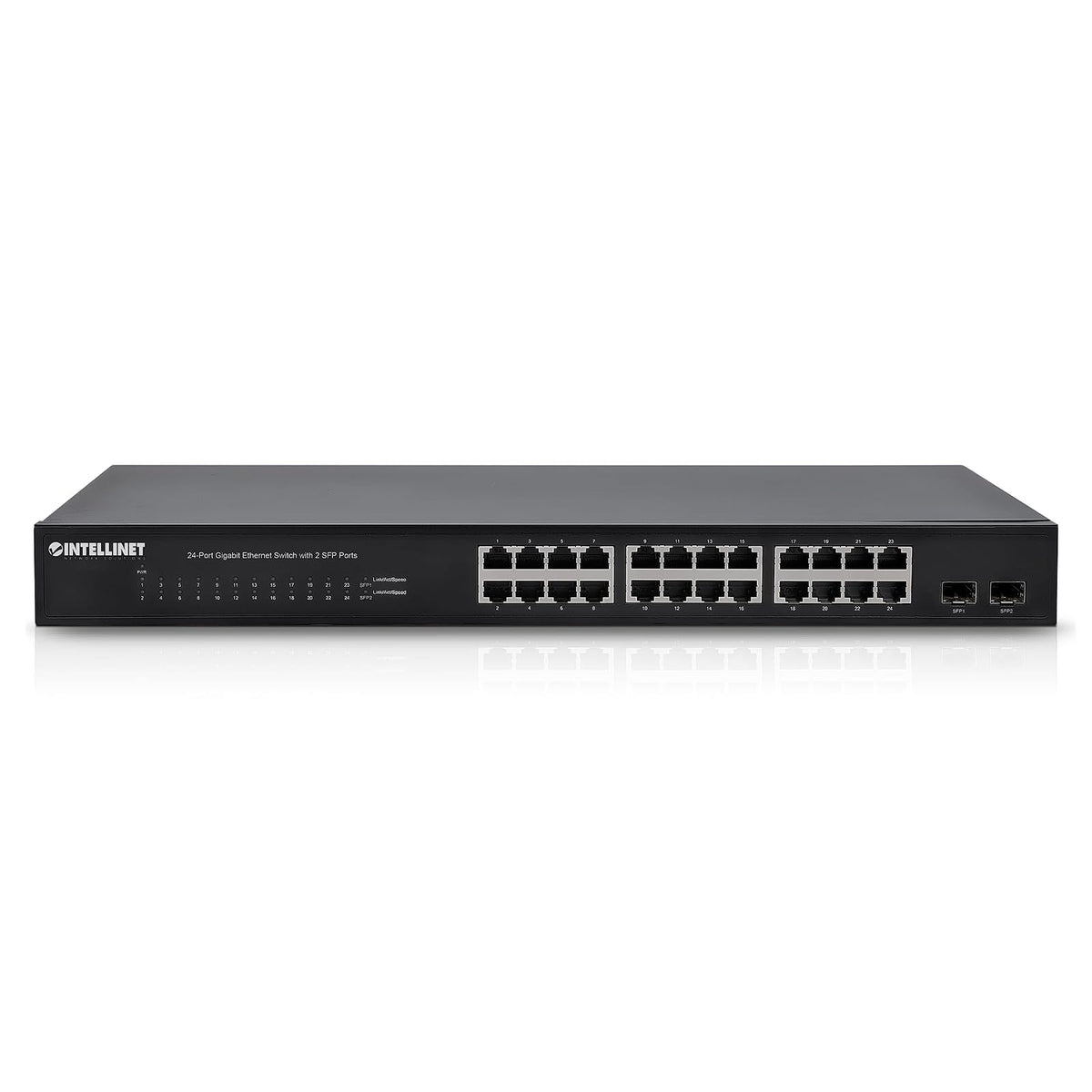 Switch Ethernet 24 Puertos Gigabit con 2 SFP, Conmutador de Red 10/100/1000 para Rack 19 Pulgadas, Network Switch para Servidor, Router, 52 Gbps Intellinet 561044