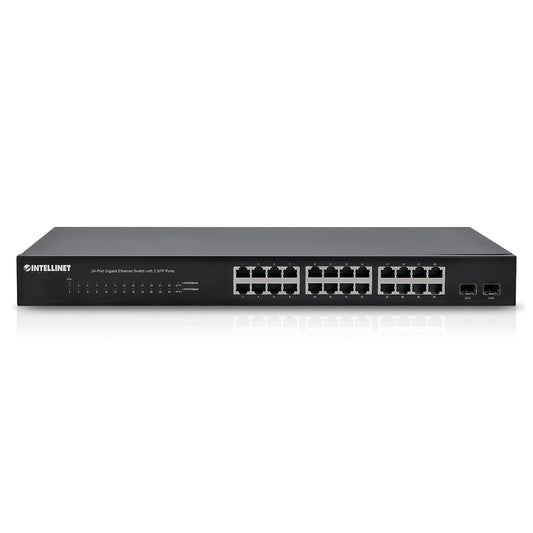 Switch Ethernet 24 Puertos Gigabit con 2 SFP, Conmutador de Red 10/100/1000 para Rack 19 Pulgadas, Network Switch para Servidor, Router, 52 Gbps Intellinet 561044