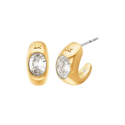 Aretes de aro para mujer de Michael Kors con piedras ovaladas de latón chapado en oro, MKJ8478710