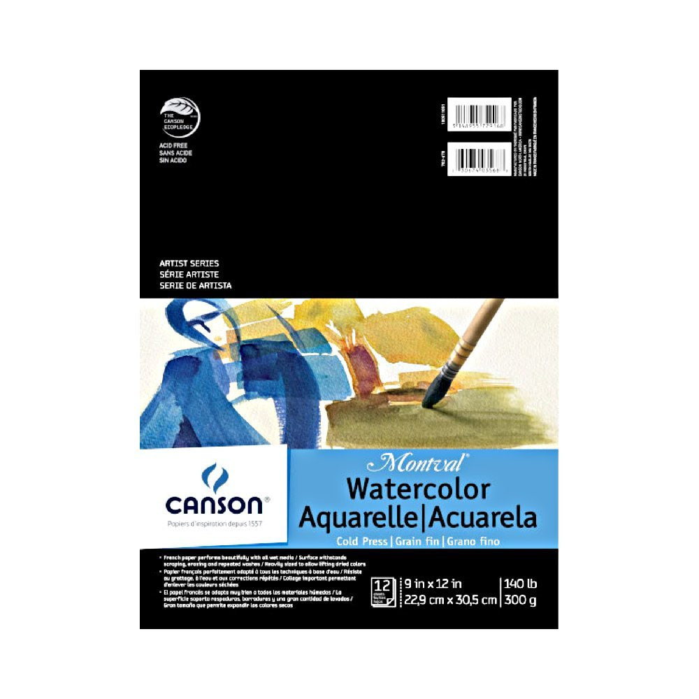Canson Montval Bloc de Acuarela, Papel 300 g/m², 12 Hojas - 9" x 12" (23 cm x 30 cm) - Plegable de 9 x 12 pulgadas