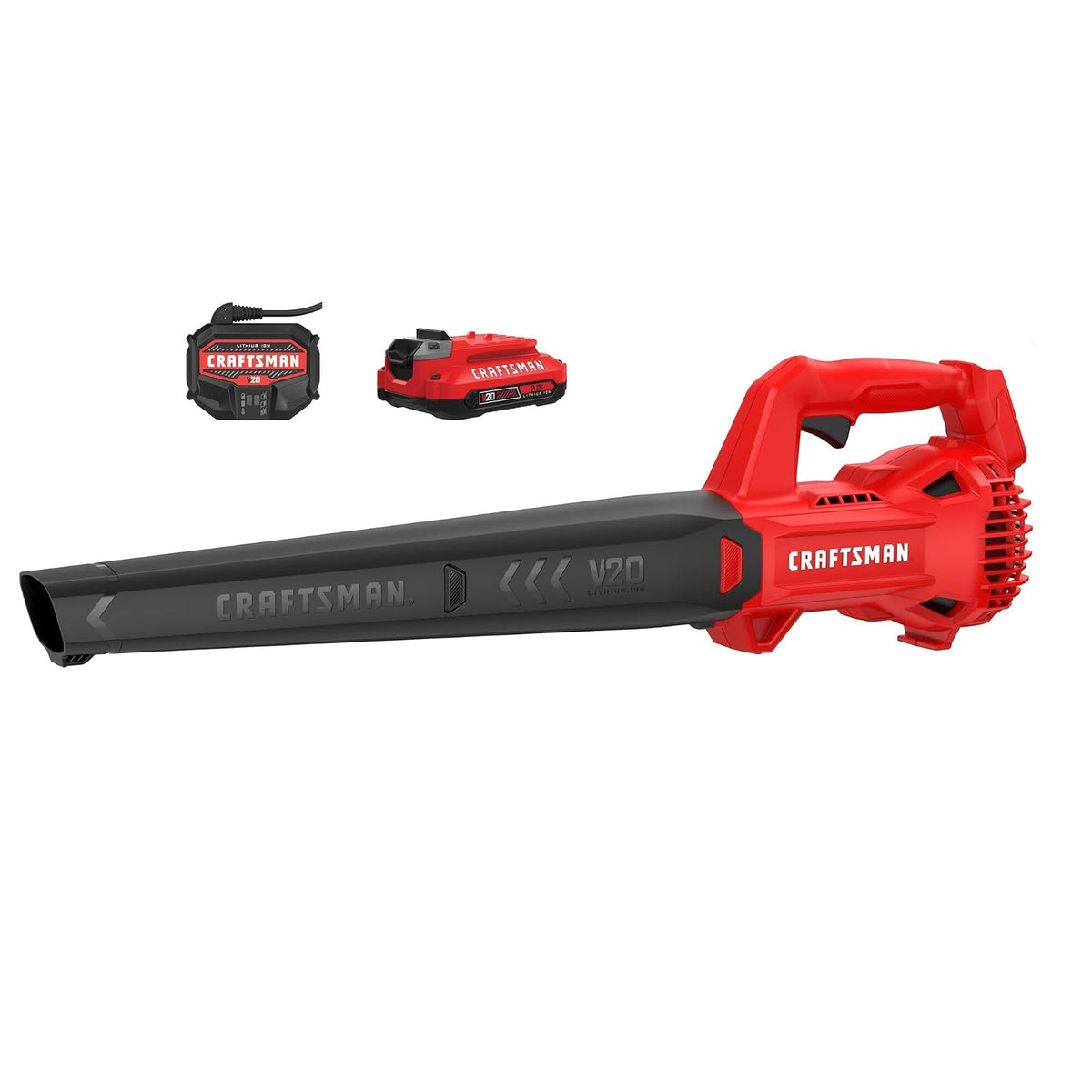 CRAFTSMAN - Soplador de Hojas inalámbrico de 20 V MAX con batería y Cargador, soplador eléctrico de Superficie Dura, Potente hasta 90 mph, Rojo (CMCBL710D1)