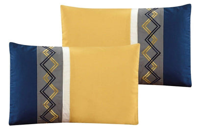 Chezmoi Collection Arden - Juego de edredón Moderno de 7 Piezas con diseño de Rayas Plisadas Bordadas en Zigzag (California King, Azul Marino/Gris/Amarillo/Blanco)