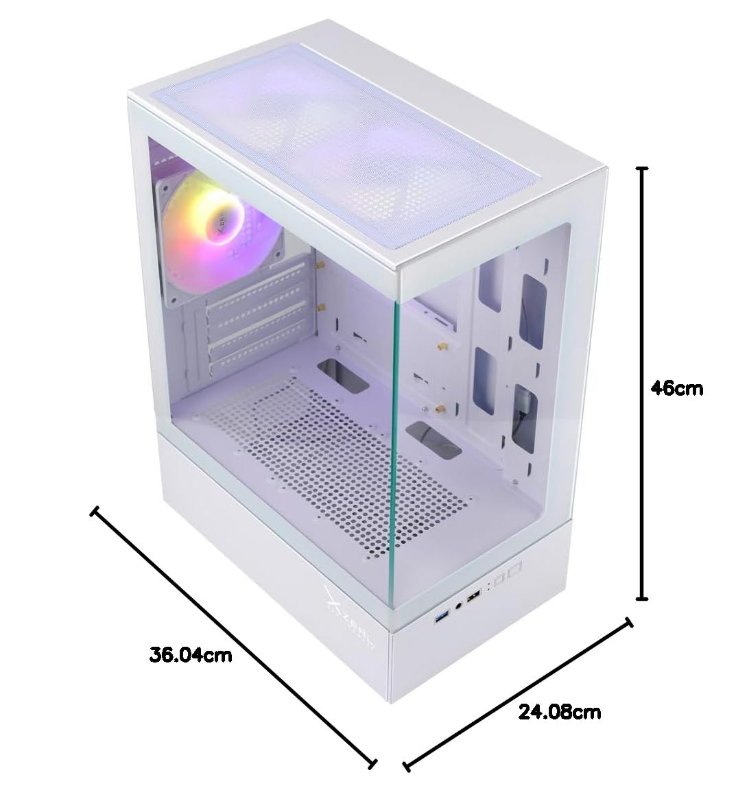 Gabinete Xzeal X-Zynergy M-ATX/ITX 1xUSB1.0 + 1x USB3.0 + 3.5 mm + 3 Fans RGB Blanco