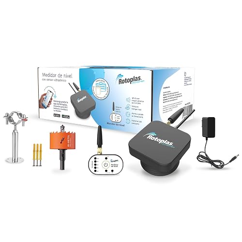 Rotoplas Medidor de Nivel de Agua Ultrasónico WiFi | Control remoto por app, sensor ultrasónico, IP67, WiFi 2.4 GHz, cable USB 5 m, 24.5 x 16 x 12.5 cm