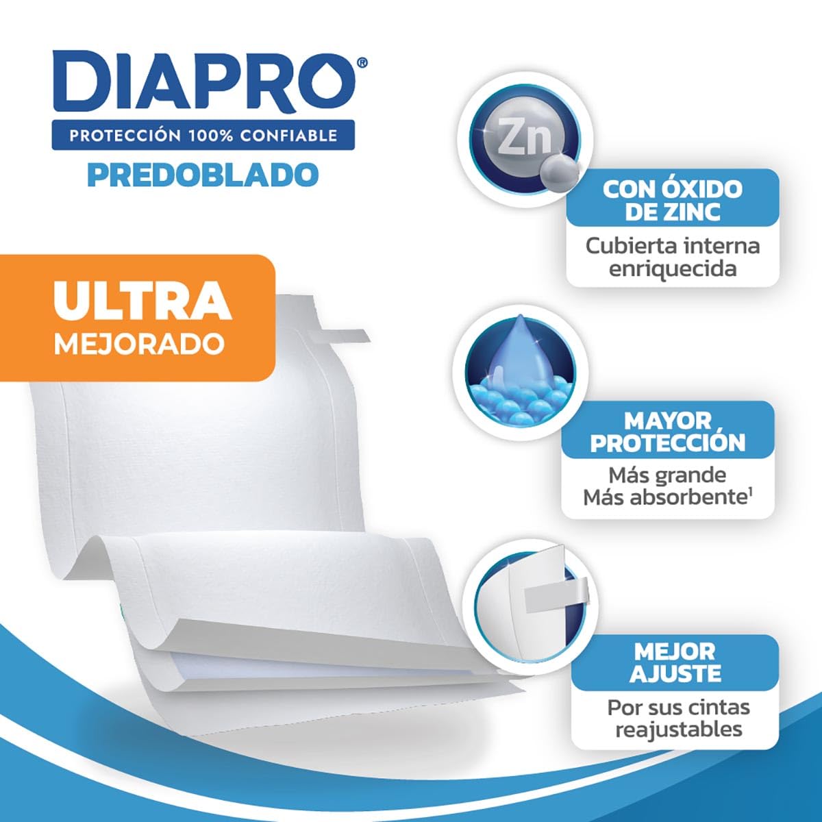 Diapro Pañal Predoblado Gel para Incontinencia, Unitalla, Paquete con 10 Piezas, ideal para personas en cama o para cubrir alguna superficie