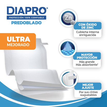 Diapro Pañal Predoblado Gel para Incontinencia, Unitalla, Paquete con 10 Piezas, ideal para personas en cama o para cubrir alguna superficie