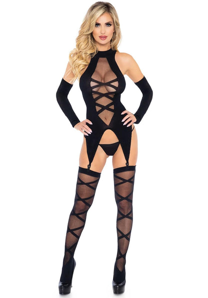 Leg Avenue Conjunto de lencería para Mujer con Guantes sin Dedos