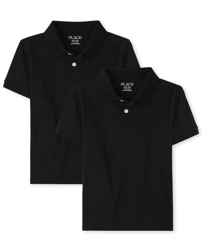 The Children's Place Polo de Manga Larga, Paquete de Dos Camisa para Niños - Negro paquete de 2 - M
