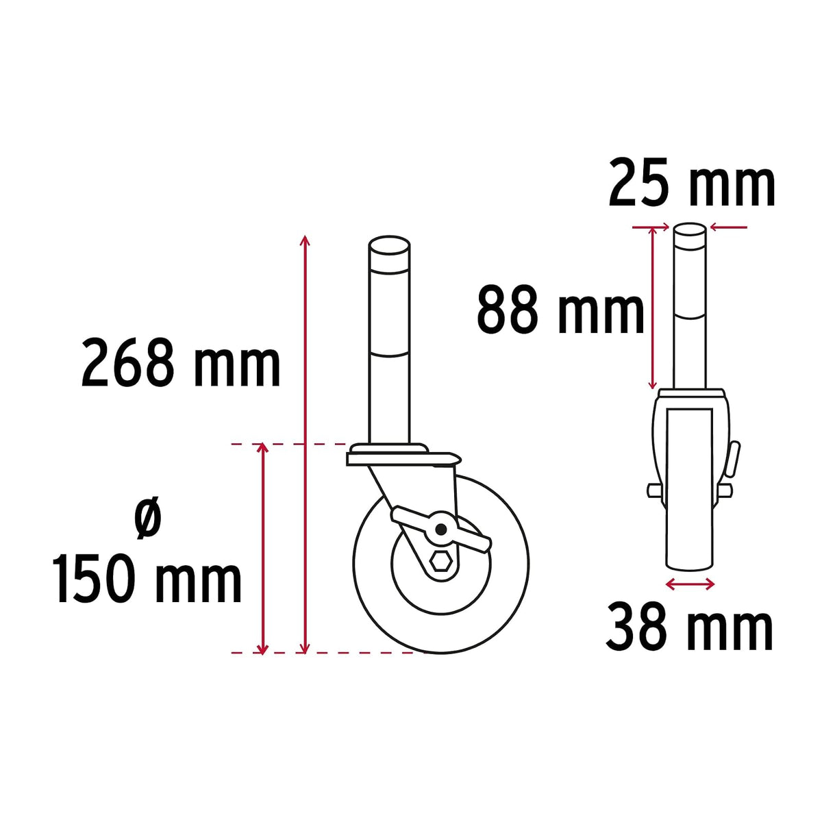 Fiero RO-1427F Rodaja hule espiga solida 1" x 6"freno, color, pack of/paquete de 1