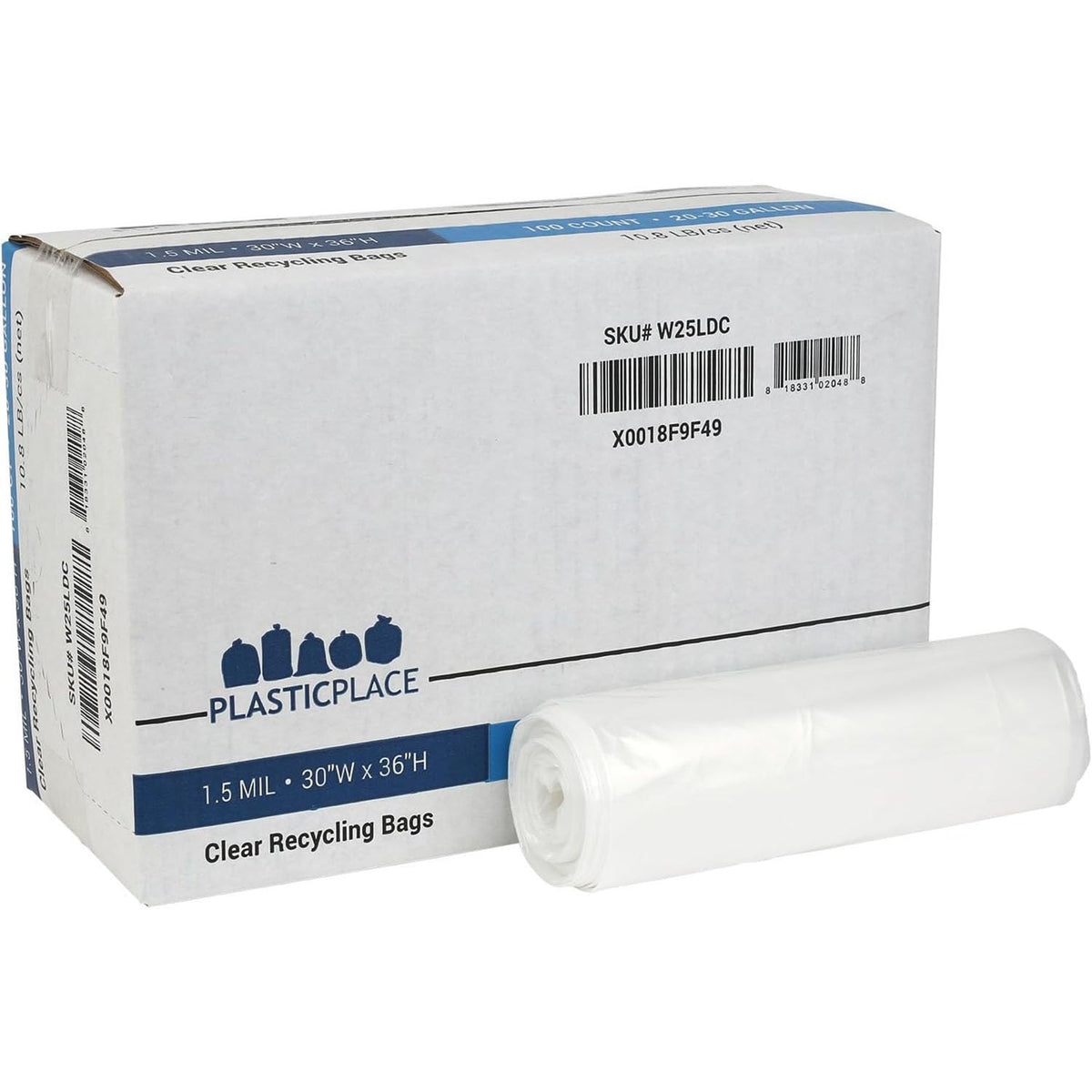 Plasticplace 20-30 Gallon Trash Bags â”‚ 1.5 Mil â”‚ Clear Heavy Duty Garbage Can Liners â”‚ 30" x 36" (100 Count), White, W25LDC