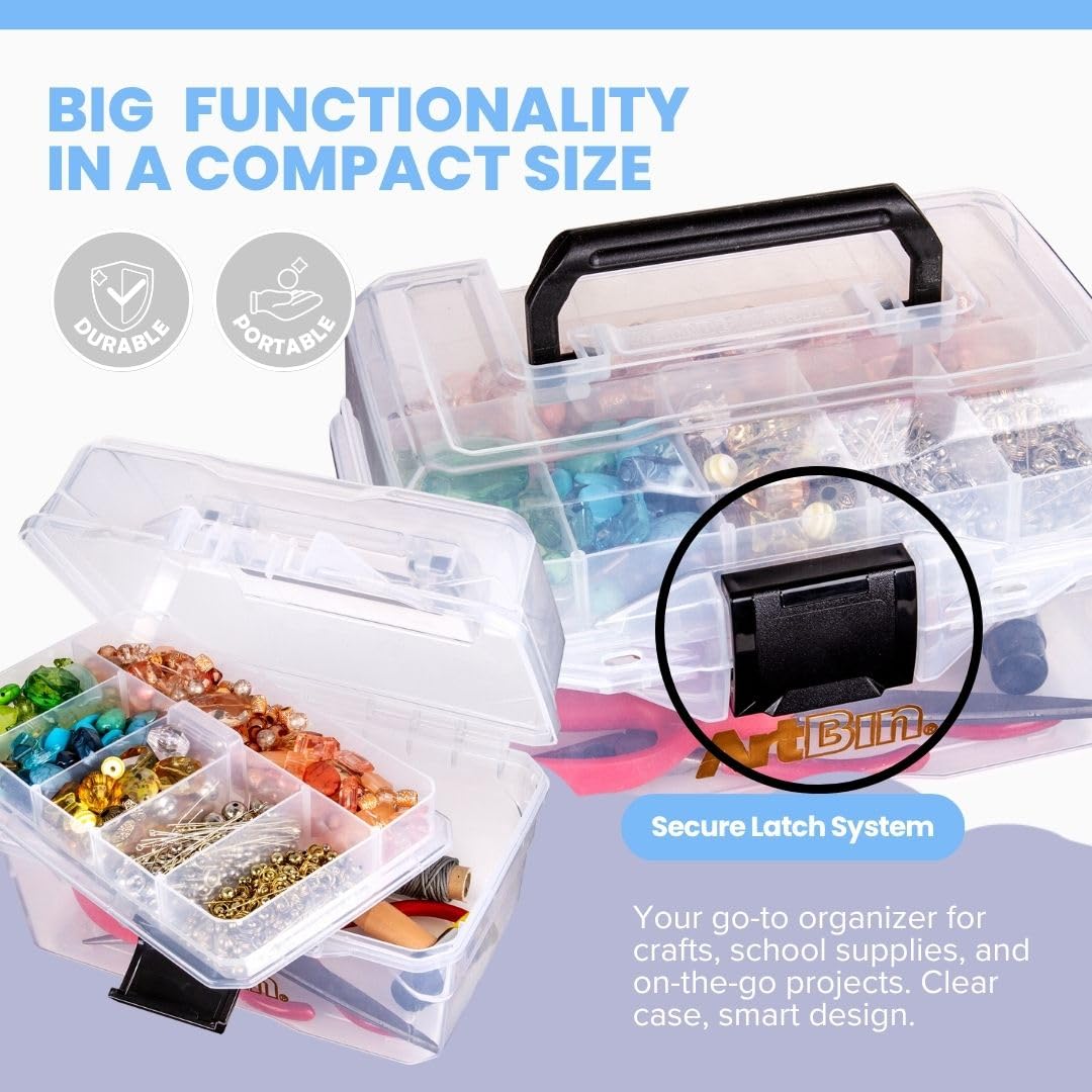 ArtBin 6890AG Caja pequeña para proyectos, organizador portátil de arte y manualidades con bandeja elevable, [1] caja de almacenamiento de plástico, transparente