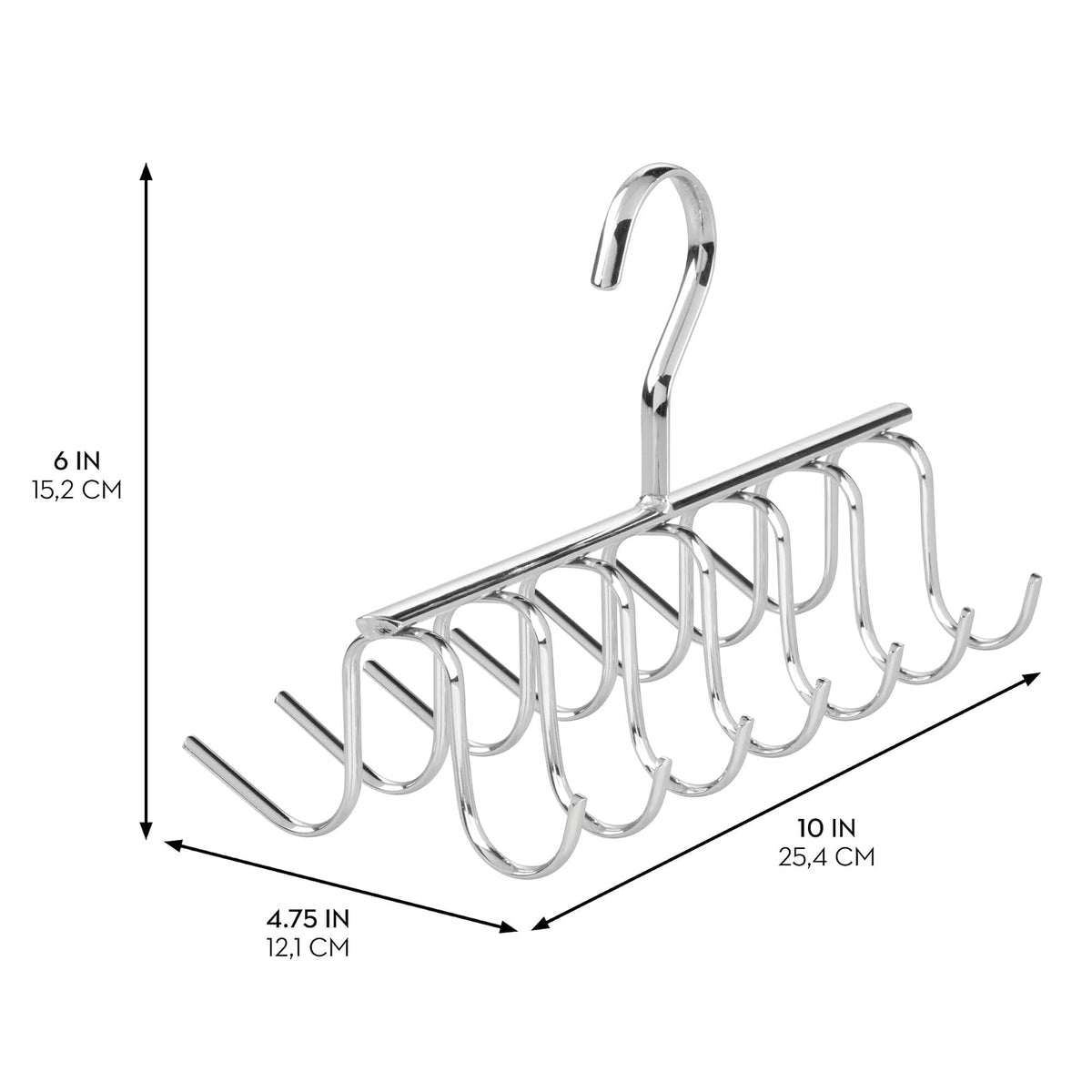 interDesign Axis Organizador de Corbatas, Colgador de Metal Cromado con 14 Ganchos para organizar Cinturones y Corbatas, Plateado