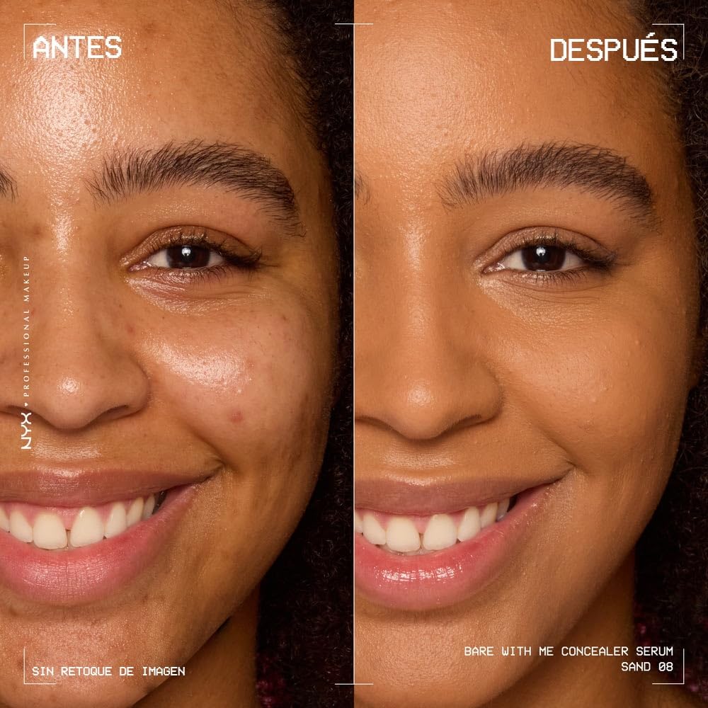 NYX Professional Makeup Bare With Me Concealer Serum, suero + corrector ligero de cobertura media con fórmula vegana, hidratación hasta por 24H, 9.6ml – Tono Sand (Arena)