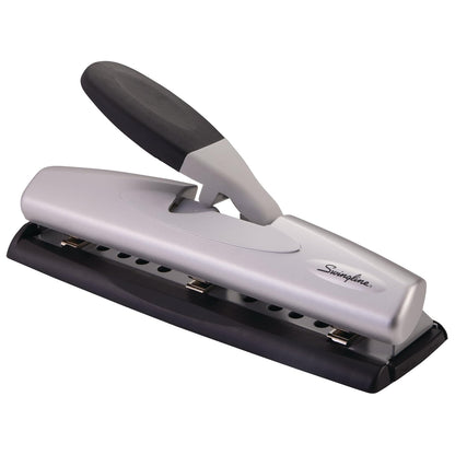 Swingline Perforadora de computadora, capacidad de perforación de 12 hojas, 2-3 agujeros, ajustable, LightTouch, negro/plateado (74026)