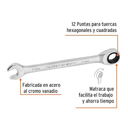 Truper Expert LL-2013MX, Llave combinada con matraca, 13 x 174 mm