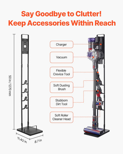 VEVOR Soporte de Aspiradora 1270 mm Compatible con Dyson V6 V7 V8 V10 V11 V15 Soporte Estable para Aspiradora con 4 Ganchos para Aspiradoras Verticales Dyson DC30 DC31 DC34 DC35 DC58 DC59 DC62 D74