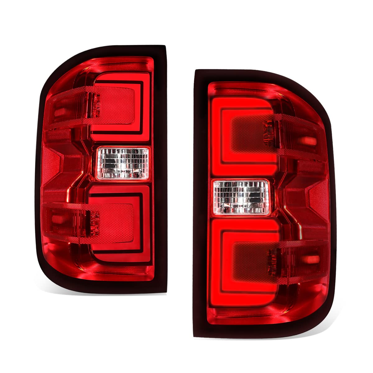DNA MOTORING TL-ZTL-002E-RD Par de Luces traseras LED de Freno compatibles con 15-19 Silverado 2500 HD 3500 HD/Sierra 3500 HD, Lente Transparente roja