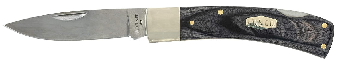 Old Timer Heritage Series 5OT Bruin - Cuchillo Plegable Tradicional de 6.5 Pulgadas con Hoja de Punta de Gota de Acero Inoxidable y Mango de diseño de Madera laminada para Caza, Camping, Transporte