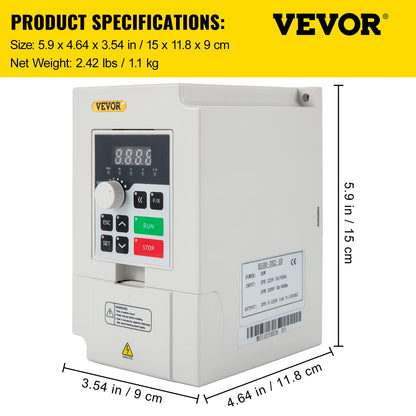 VEVOR Variador de frecuencia, Entrada CA 220 V, 3 kW, variador de frecuencia CNC, convertidor inversor, VFD 4 HP, Entrada monofásica o trifásica, Salida trifásica, convertidor inversor de Motor CNC