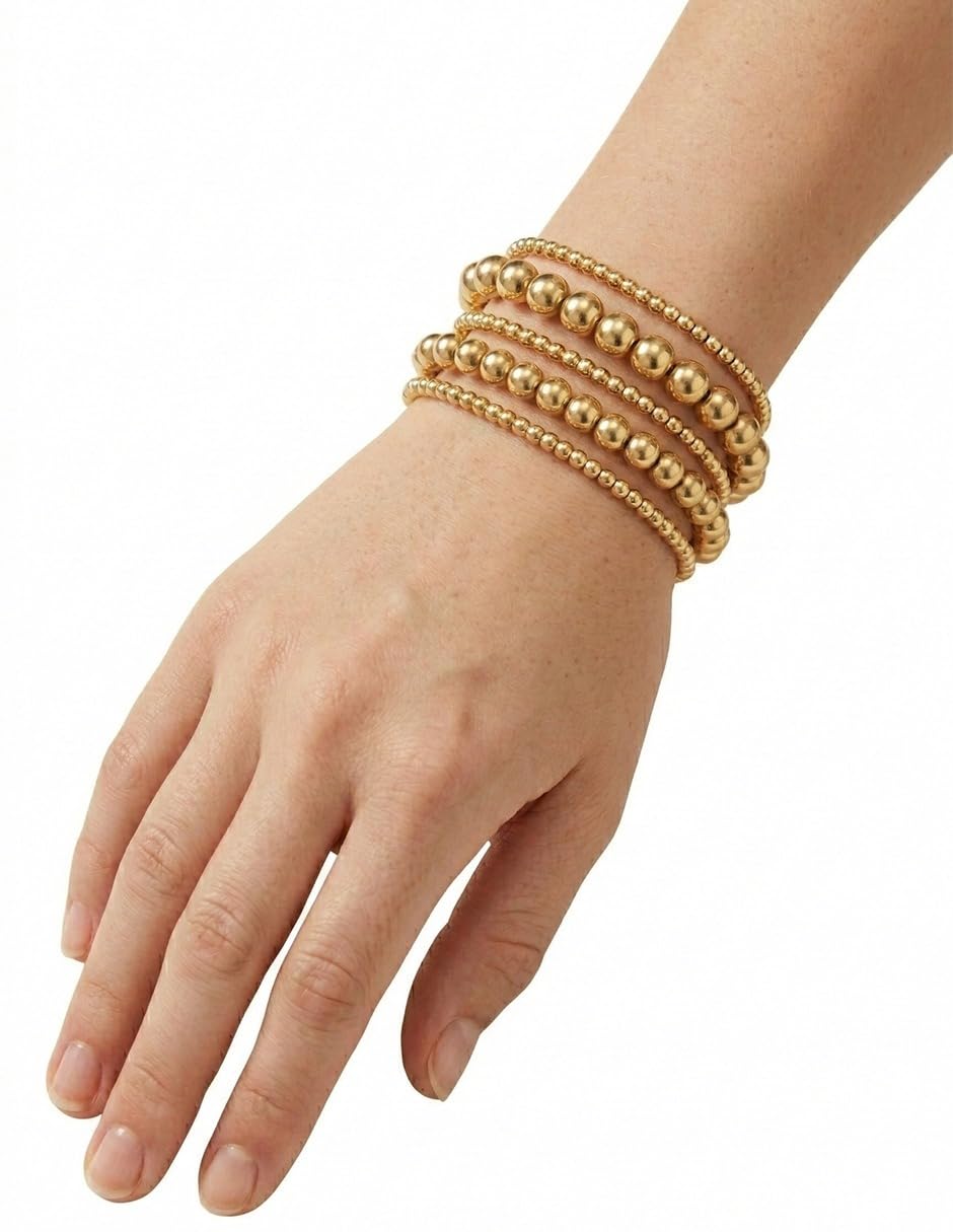Napier Pulsera para Mujer | Dorado, Forma esfera set, Strech con esferas, Cierre pull on, Basic Gold