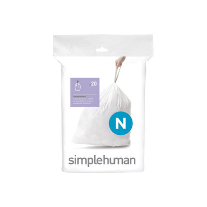 simplehuman Código K Bolsas de Basura con Cordón, Blanco, 100 pzas - Blanco - 20 Count (Pack of 1) - Código N