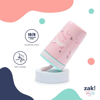 Zak Designs Vasos para niños pequeños para viajes o en casa, taza de acero inoxidable aislada al aspiradora de 12 onzas con diseño a prueba de fugas, perfecto para niños (fruta feliz)