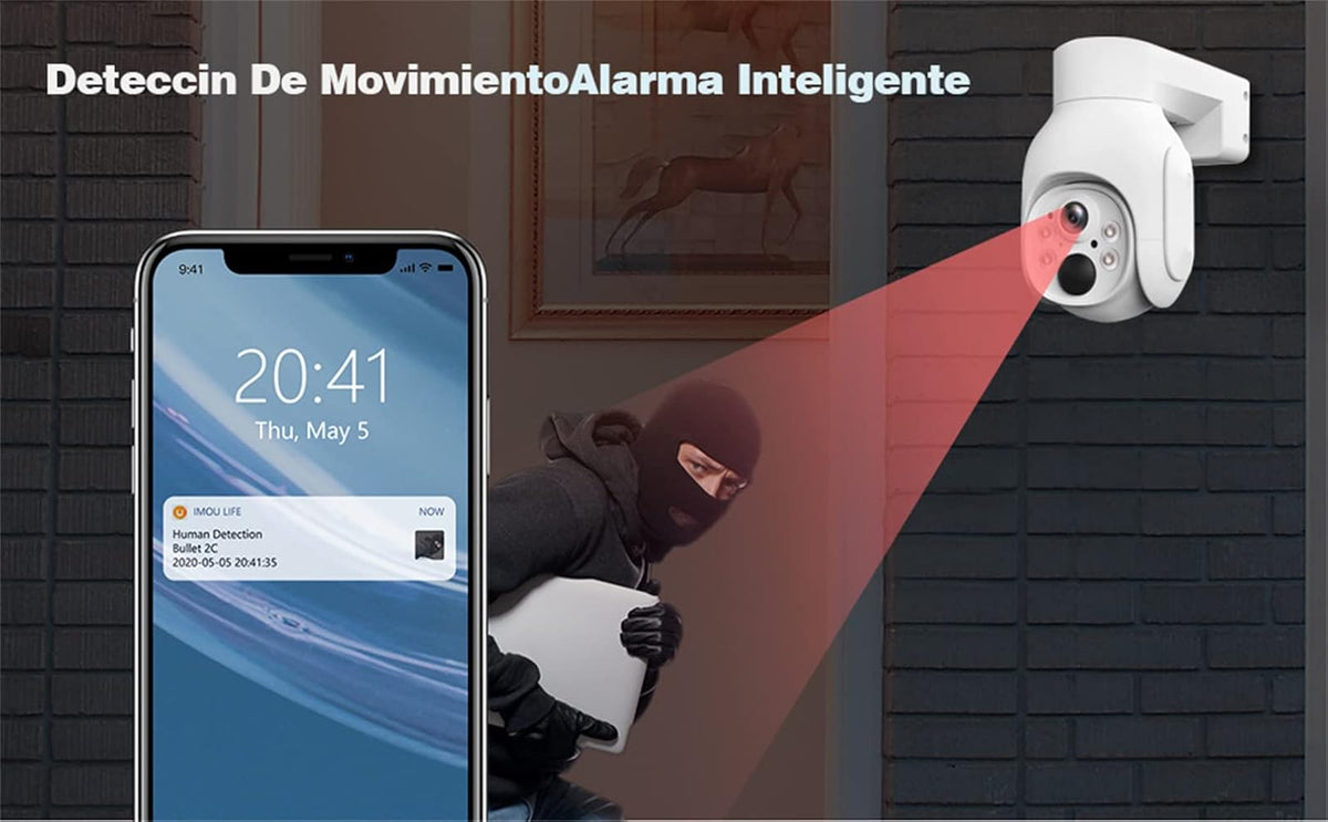 ZDQC 3MP Cámara de Seguridad 4G Exterior Ip66 360° Camaras Vigilancia Visión Nocturna a Color, HD Visión Nocturna, Audio Bidireccional, Detección de Movimiento,Rastreo MóVil AI