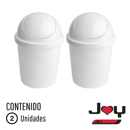 JOY Bote de Basura Redondo de Plástico con Tapa de Balancín, Paquete de 2, Capacidad 5 Litros, Cubeta de Basura para Baño, Oficina, Garaje, (21x31.5 cm) Color Blanco