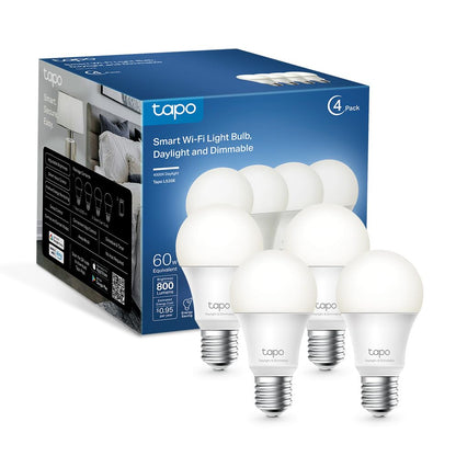 Tapo TP-Link - Bombillas inteligentes - Luz natural de día, regulable, compatible con Alexa y Google Home, foco A60/base E27, equivalente a 60 W, CRI>90 800 lm, WiFi de 2.4 GHz, no requiere