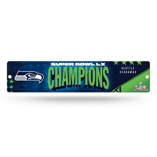 Rico Industries NFL Football Seattle Seahawks 2026 Super Bowl LX Champions - Cartel de plástico de 4 x 16 pulgadas
