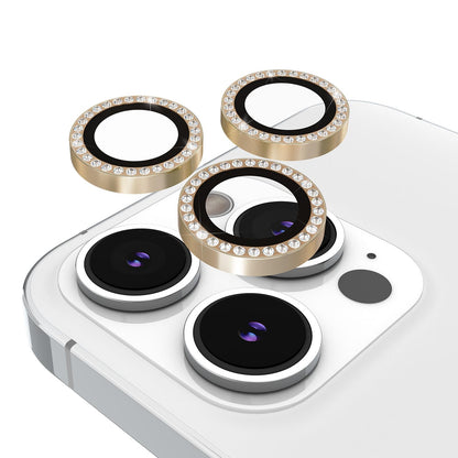 Protector de Lente de cámara para iPhone 15 Pro/iPhone 15 Pro MAX con Anillo de Aluminio, Juego en Piedra Dorada