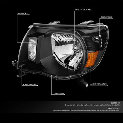 DNA Motoring HL-OH-TTAC05-BK-AM Par de Faros Delanteros para Toyota Tacoma 05-11 Carcasa Negra Reflector Ámbar