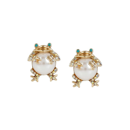 Betsey Johnson Pearl Critters Frog Stud Earrings