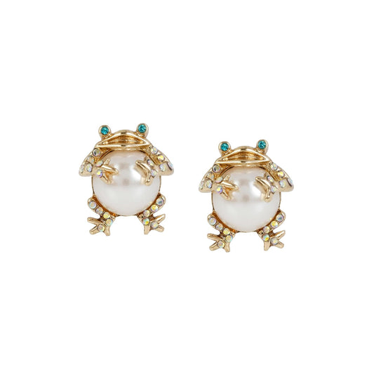 Betsey Johnson Pearl Critters Frog Stud Earrings