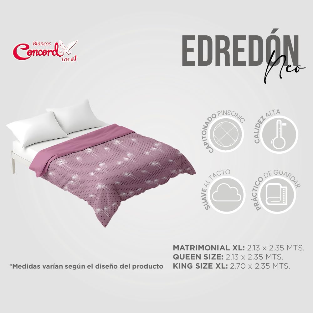 Colchas Concord Edredón, Color Berry, 100% Poliéster, Tamaño Matrimonial, Queen Size, Acolchado Suave para Ropa de Cama y Recámara, Colcha Acolchada para Cama, 1 Pieza