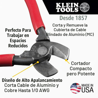 Klein Tools 63215 - Cortador de cables, fabricado en Estados Unidos, compacto de alto apalancamiento de 6.5 pulgadas, forjado de acero fabricado en Estados Unidos, ideal para cortar cables de aluminio