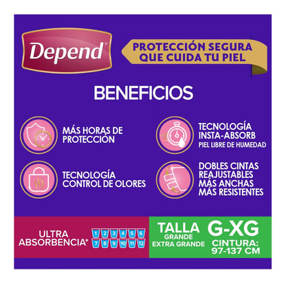 Depend Pañal Nocturno para Incontinencia, Talla Grande, Unisex, Caja con 6 Paquetes de 10 Piezas (60 pañales), ideal para descargas abundantes
